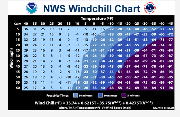 Windchill chart