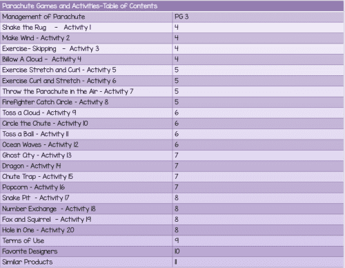 Parachute Games Table of Contents